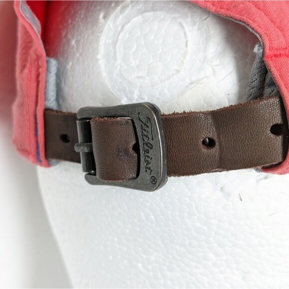 Titleist Baseball Cap Golf Hat Embroidered Adjustable Leather Metal Coral - Picture 5 of 10